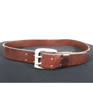 EXPRESS Brown Leather 2 Prong Silver Buckle Belt Men Sz 32, 31"-35"